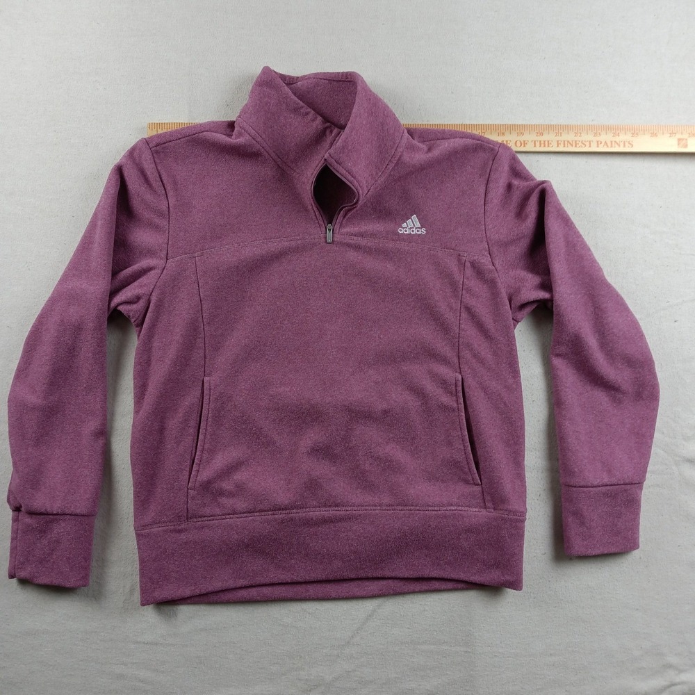 Adidas Golf Womens Medium Berry Purple Heather QTR Zip Kangaroo Pocket Pullover - Picture 9 of 12